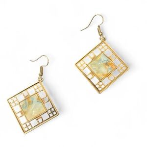 Serena Square Dangle Earrings Blue/Gold Feminine Closet Staple Special Events